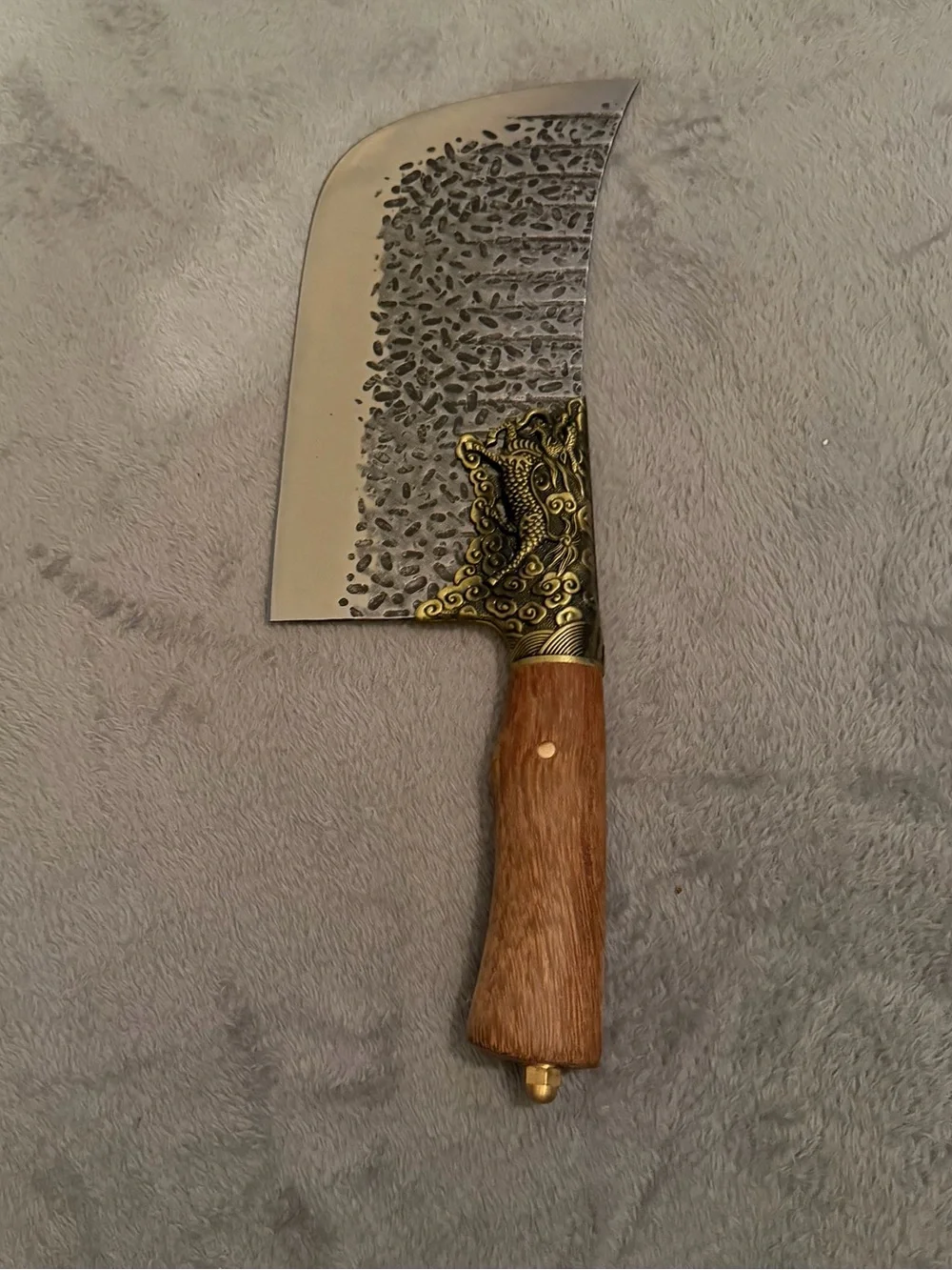 Meat Cleaver Knife   Silver Plain Edge Wood Handle Sheath